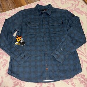 Hawx FR Work Gear Checkered Blue Button Down Shirt Men’s Size Medium